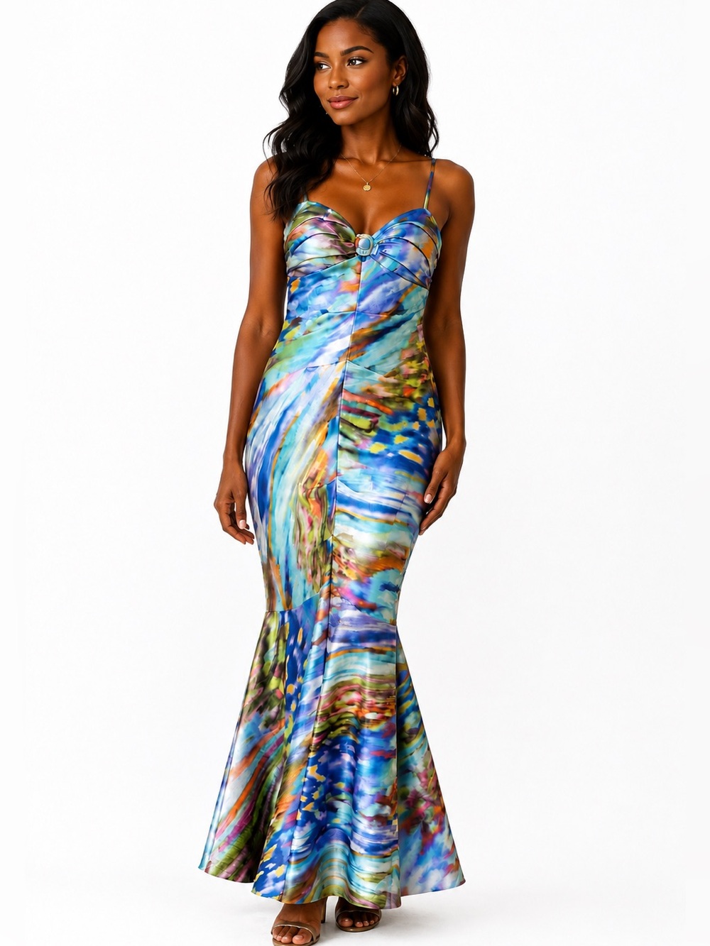 vintage Y2K Blondie Nites by Stacy Sklar multi-color mermaid prom dress